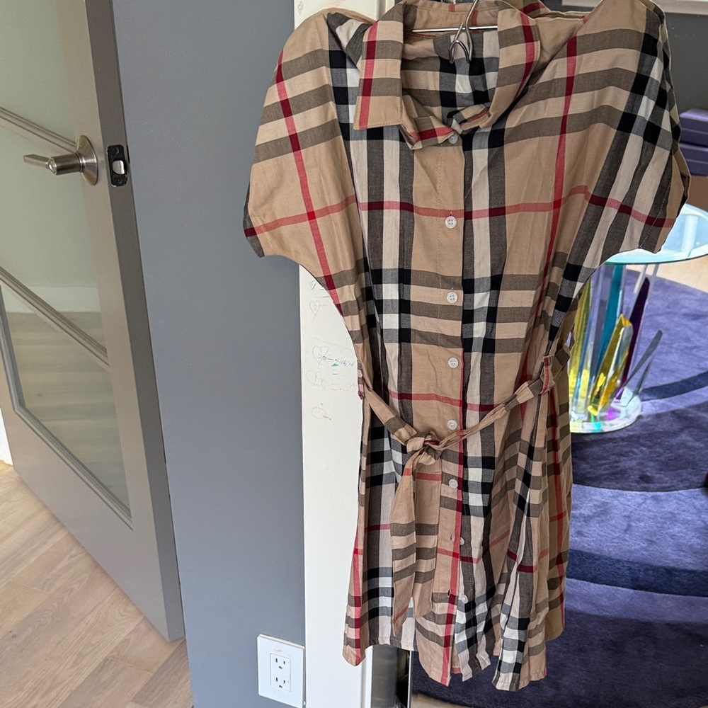 Plaid Button-Up Dress with Belt